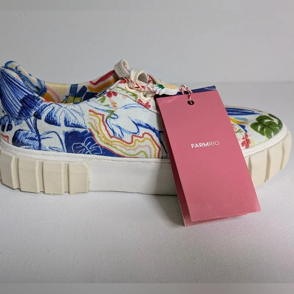 Farm Rio NEW Copacabana Flatform Sneakers size US 7 Women Floral Cotton Platform - Picture 5 of 11